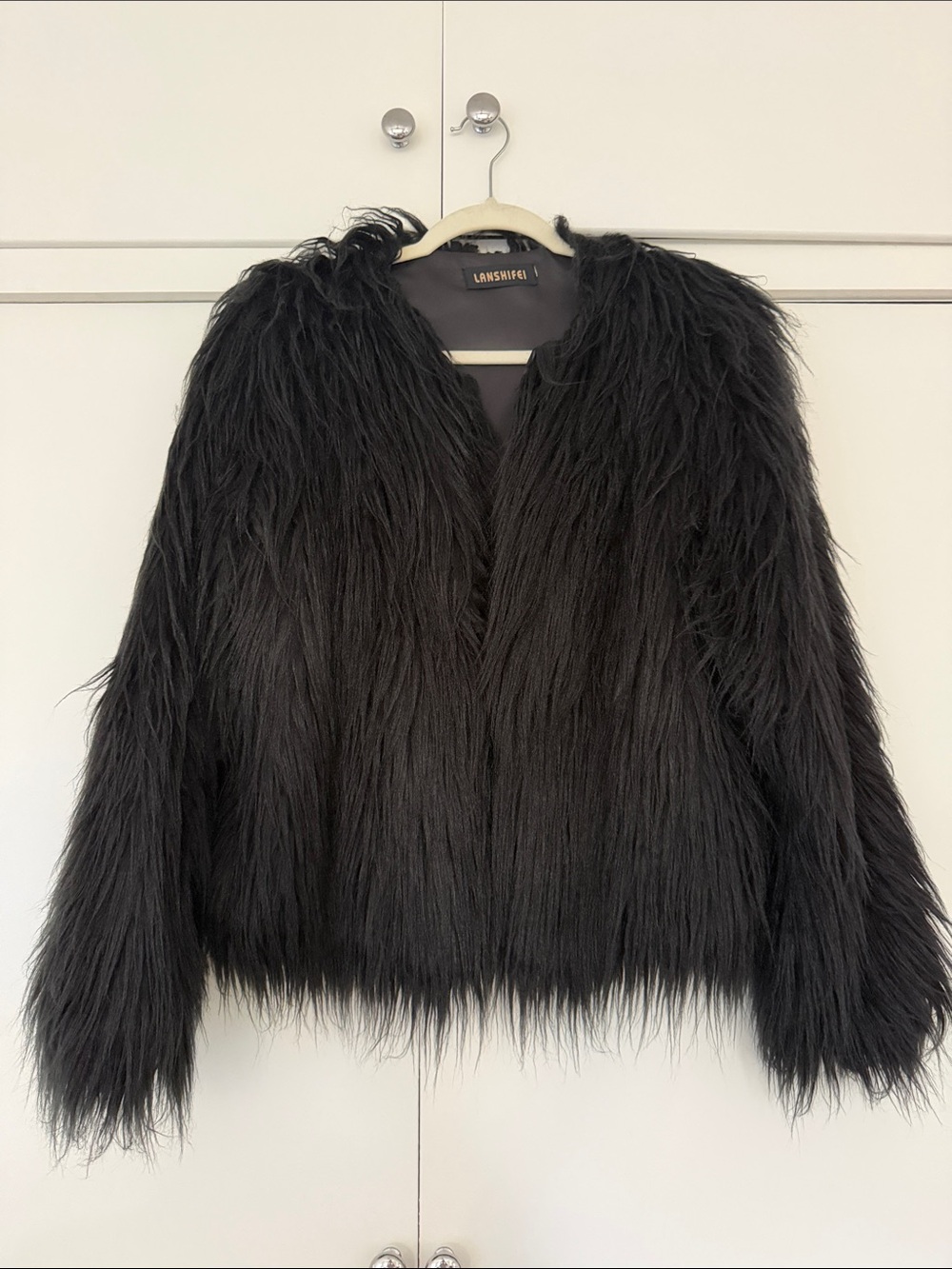 Lanshifei Black Faux Fur Peacoat Jacket